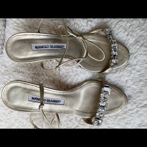 Strappy jeweled gold formal Manolo Blahnik sandal